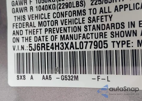 2010 Honda Cr-V Lx z USA, uszkodzony, nr VIN 5J6RE4H3XAL077905
